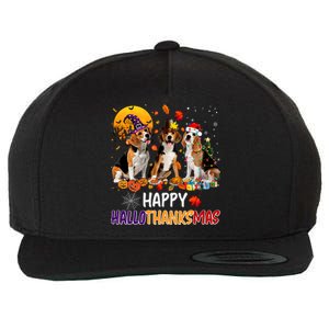 Happy Hallothanksmas Halloween Thanksgiving Christmas Beagle Gift Wool Snapback Cap