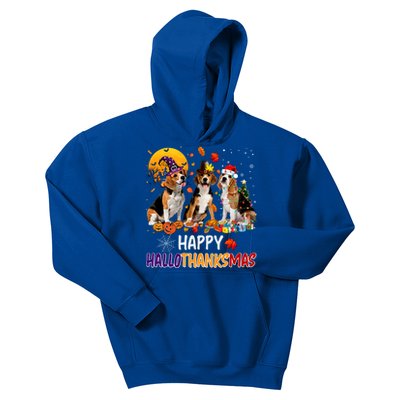 Happy Hallothanksmas Halloween Thanksgiving Christmas Beagle Gift Kids Hoodie