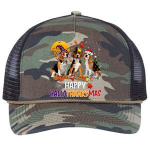 Happy Hallothanksmas Halloween Thanksgiving Christmas Beagle Gift Retro Rope Trucker Hat Cap