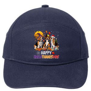 Happy Hallothanksmas Halloween Thanksgiving Christmas Beagle Gift 7-Panel Snapback Hat