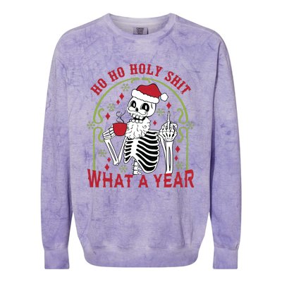 Ho Ho Holy Sht What A Year Skeleton Santa Christmas Gifts Colorblast Crewneck Sweatshirt