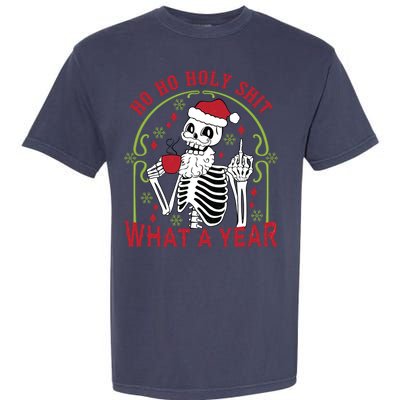 Ho Ho Holy Sht What A Year Skeleton Santa Christmas Gifts Garment-Dyed Heavyweight T-Shirt