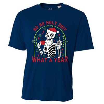 Ho Ho Holy Sht What A Year Skeleton Santa Christmas Gifts Cooling Performance Crew T-Shirt