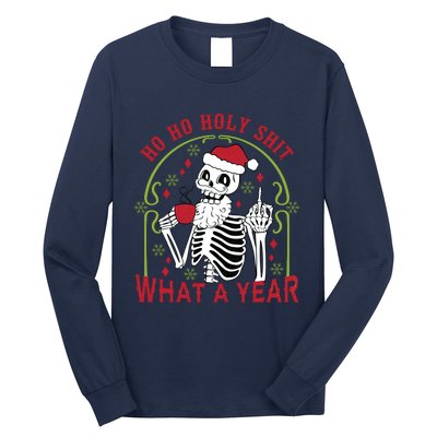 Ho Ho Holy Sht What A Year Skeleton Santa Christmas Gifts Long Sleeve Shirt