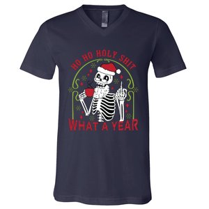 Ho Ho Holy Sht What A Year Skeleton Santa Christmas Gifts V-Neck T-Shirt