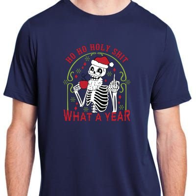 Ho Ho Holy Sht What A Year Skeleton Santa Christmas Gifts Adult ChromaSoft Performance T-Shirt