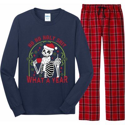 Ho Ho Holy Sht What A Year Skeleton Santa Christmas Gifts Long Sleeve Pajama Set