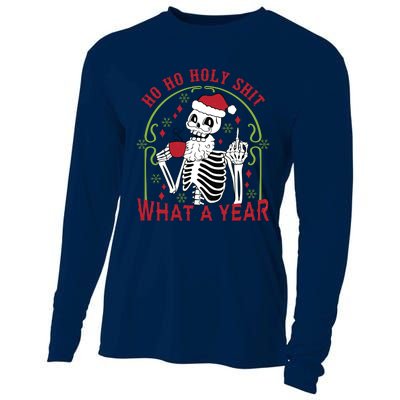 Ho Ho Holy Sht What A Year Skeleton Santa Christmas Gifts Cooling Performance Long Sleeve Crew