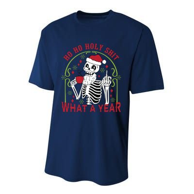 Ho Ho Holy Sht What A Year Skeleton Santa Christmas Gifts Performance Sprint T-Shirt