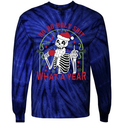 Ho Ho Holy Sht What A Year Skeleton Santa Christmas Gifts Tie-Dye Long Sleeve Shirt