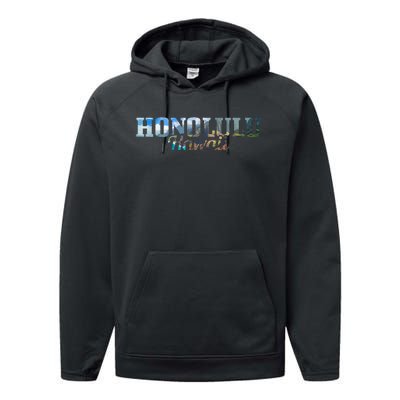 Honolulu Hawaii Hawaiian Islands Surf Surfing Surfer Gift Performance Fleece Hoodie