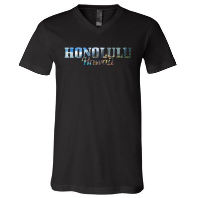 Honolulu Hawaii Hawaiian Islands Surf Surfing Surfer Gift V-Neck T-Shirt