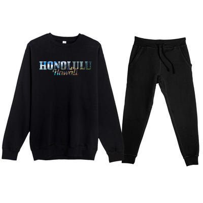 Honolulu Hawaii Hawaiian Islands Surf Surfing Surfer Gift Premium Crewneck Sweatsuit Set