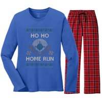 Ho Ho Homerun Baseball Ugly Christmas Party Hitter Gift Women's Long Sleeve Flannel Pajama Set 