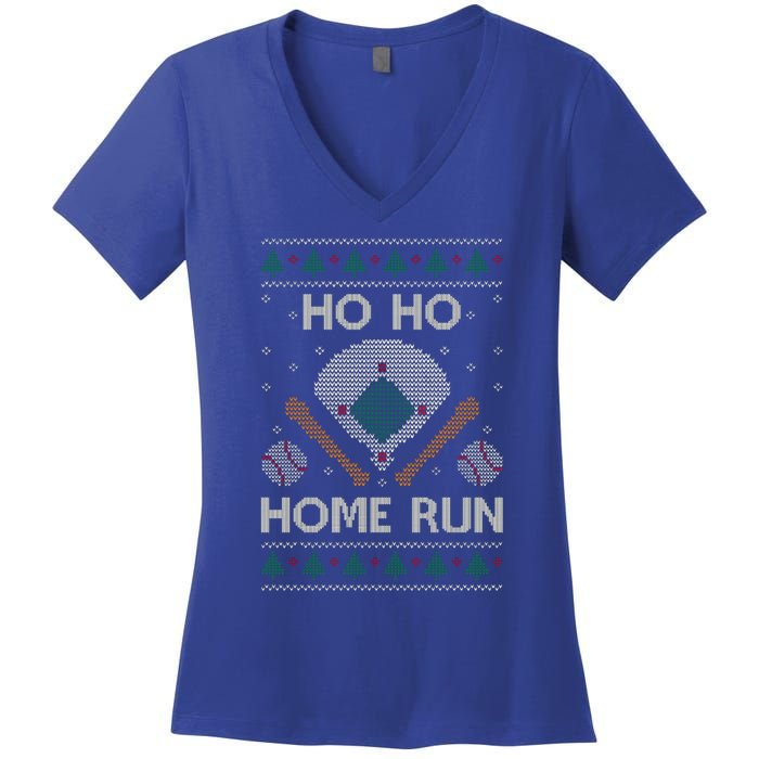 Ho Ho Homerun Baseball Ugly Christmas Party Hitter Gift Women's V-Neck T-Shirt