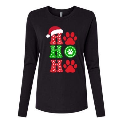 Ho Ho Ho Paw Cute Pet Lover Christmas Holiday Gift Womens Cotton Relaxed Long Sleeve T-Shirt