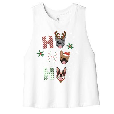 Ho Ho Ho French Bulldogs Christmas Frenchie Cute Dog Holiday Gift Women's Racerback Cropped Tank