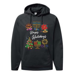 Happy Holidays Hanukkah Feliz Navidad Christmas Kwanzaa Performance Fleece Hoodie