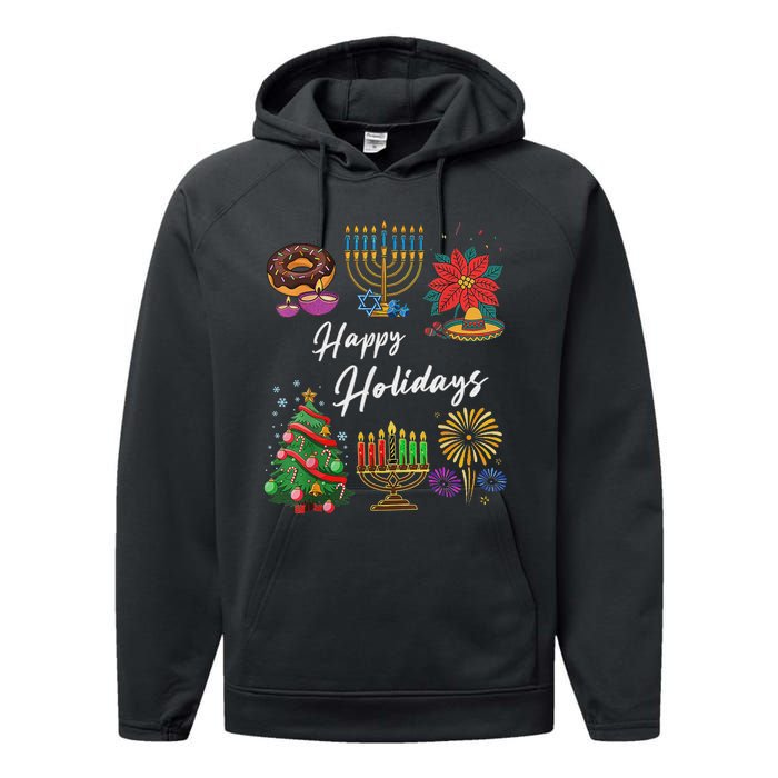 Happy Holidays Hanukkah Feliz Navidad Christmas Kwanzaa Performance Fleece Hoodie