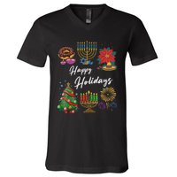 Happy Holidays Hanukkah Feliz Navidad Christmas Kwanzaa V-Neck T-Shirt