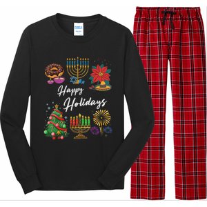 Happy Holidays Hanukkah Feliz Navidad Christmas Kwanzaa Long Sleeve Pajama Set