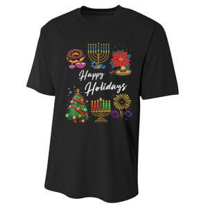 Happy Holidays Hanukkah Feliz Navidad Christmas Kwanzaa Performance Sprint T-Shirt