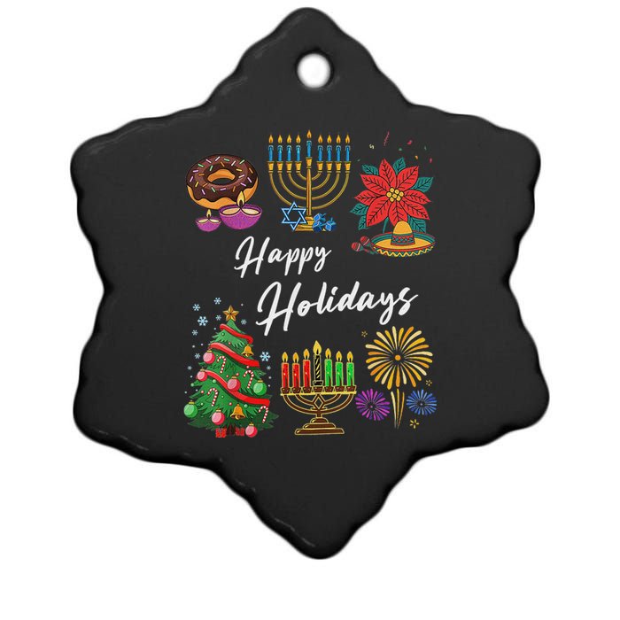 Happy Holidays Hanukkah Feliz Navidad Christmas Kwanzaa Ceramic Star Ornament