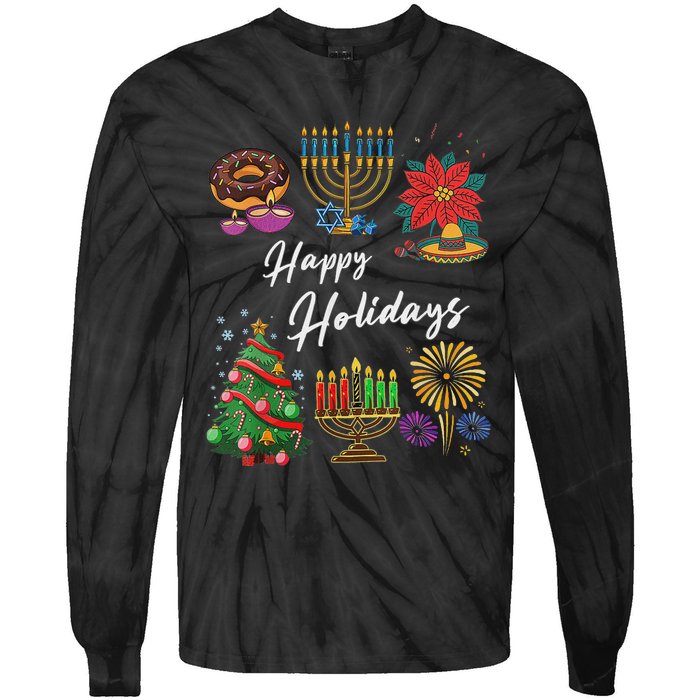 Happy Holidays Hanukkah Feliz Navidad Christmas Kwanzaa Tie-Dye Long Sleeve Shirt