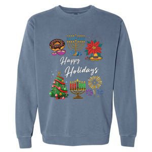 Happy Holidays Hanukkah Feliz Navidad Christmas Kwanzaa Garment-Dyed Sweatshirt