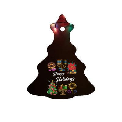 Happy Holidays Hanukkah Feliz Navidad Christmas Kwanzaa Ceramic Tree Ornament