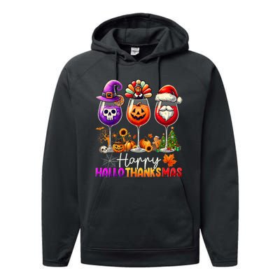 Happy Hallothanksmas Halloween Thanksgiving Christmas Performance Fleece Hoodie