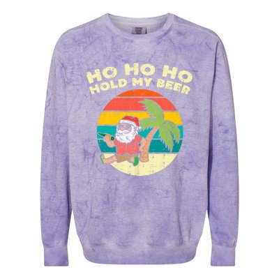 Ho Ho Hold My Beer Santa Beach Christmas In July Drinking Colorblast Crewneck Sweatshirt