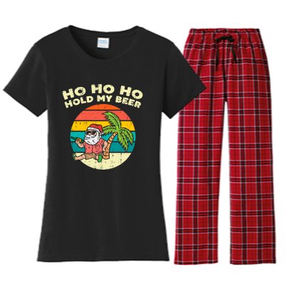 Ho Ho Hold My Beer Santa Beach Christmas In July Drinking Women's Flannel Pajama Set