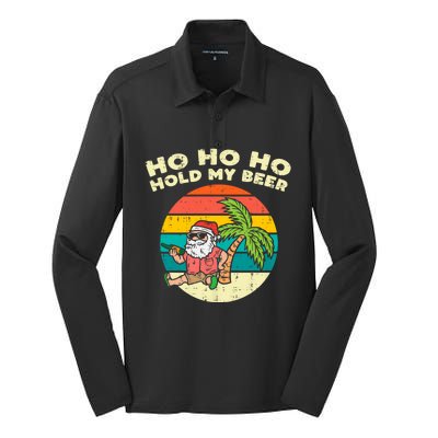 Ho Ho Hold My Beer Santa Beach Christmas In July Drinking Silk Touch Performance Long Sleeve Polo