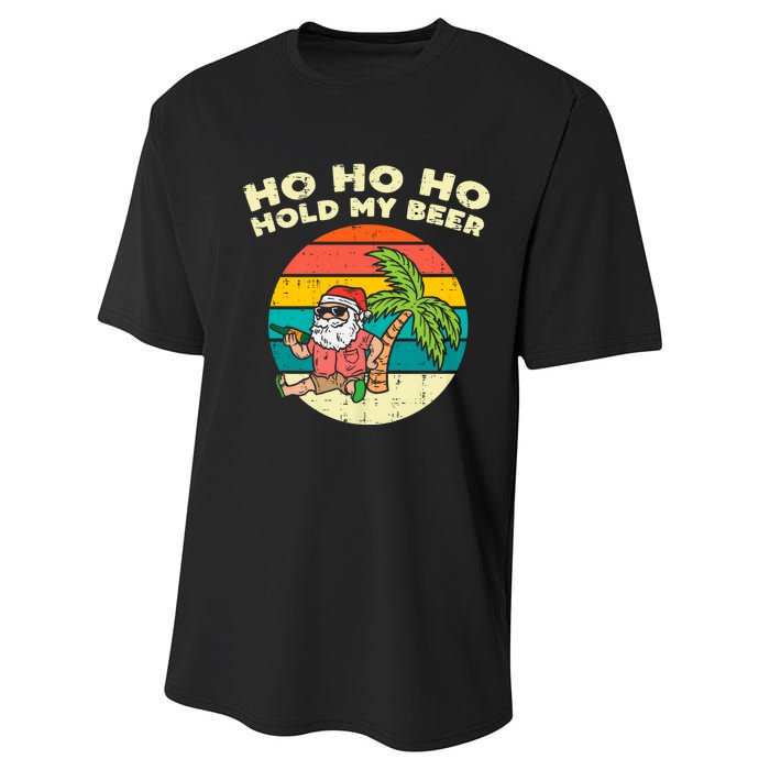 Ho Ho Hold My Beer Santa Beach Christmas In July Drinking Performance Sprint T-Shirt