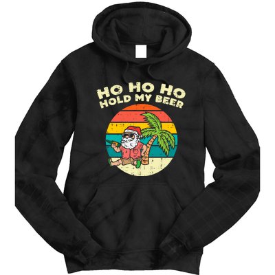 Ho Ho Hold My Beer Santa Beach Christmas In July Drinking Tie Dye Hoodie