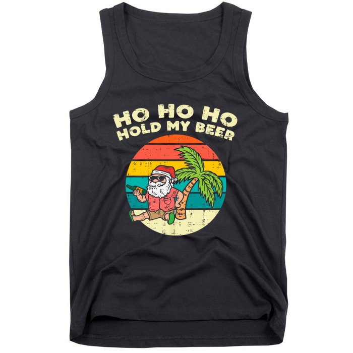 Ho Ho Hold My Beer Santa Beach Christmas In July Drinking Tank Top