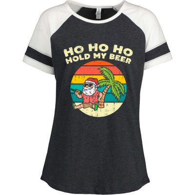 Ho Ho Hold My Beer Santa Beach Christmas In July Drinking Enza Ladies Jersey Colorblock Tee