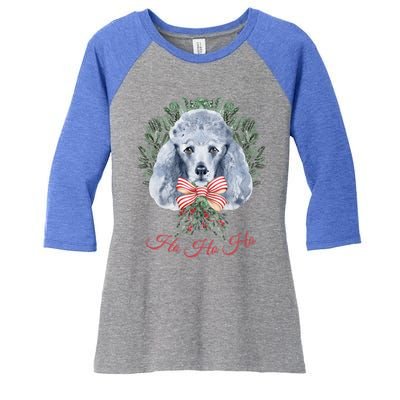 Ho Ho Ho Poodle Christmas Cute Gift Women's Tri-Blend 3/4-Sleeve Raglan Shirt