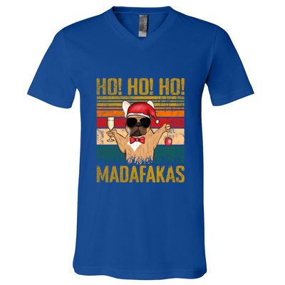 Ho Ho Ho Madafakas Vintage French Bulldog Christmas Cute Gift V-Neck T-Shirt