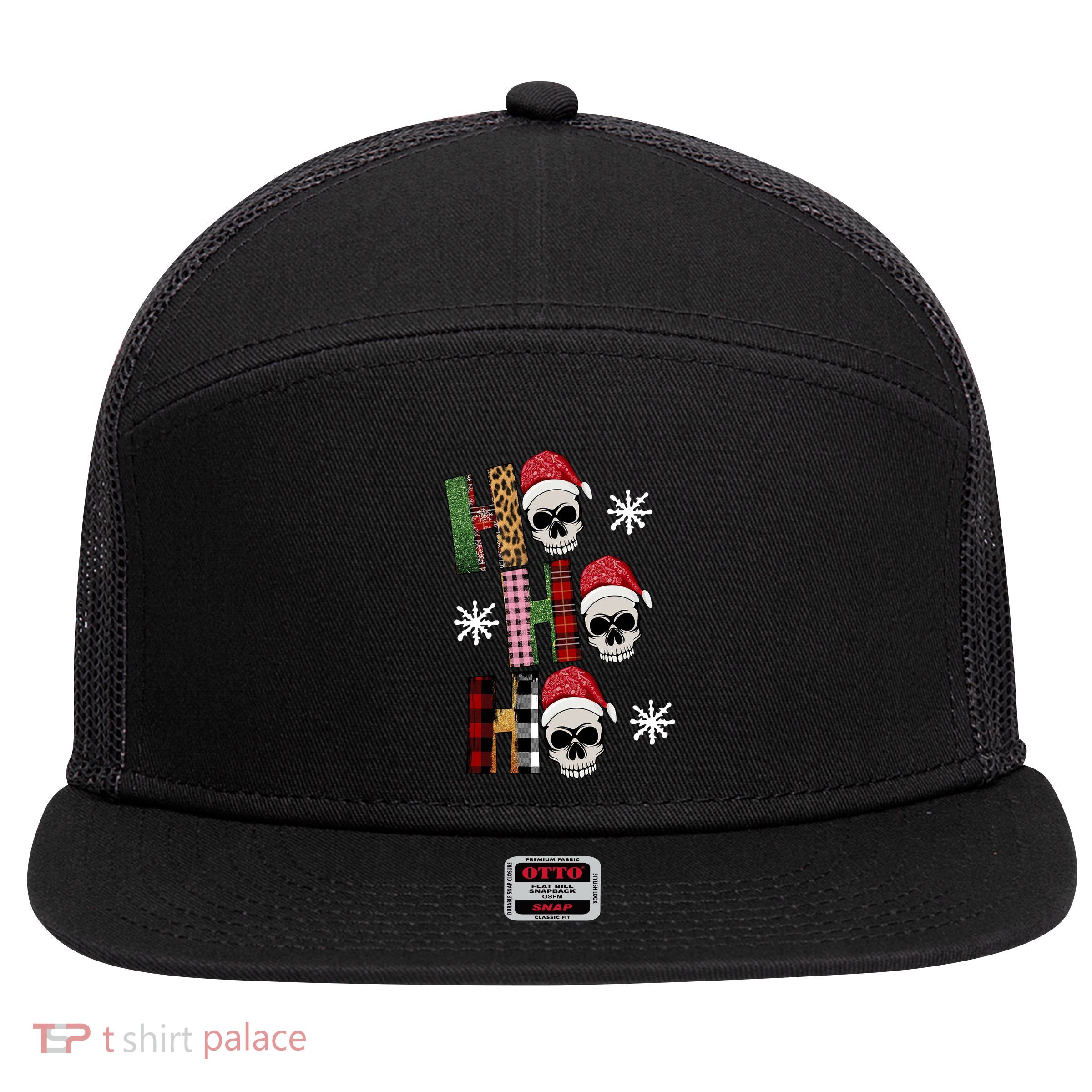 Ho Ho Ho Santa XMas Skulls 7 Panel Mesh Trucker Snapback Hat