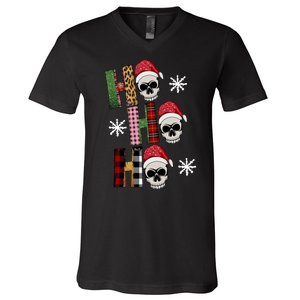 Ho Ho Ho Santa XMas Skulls V-Neck T-Shirt