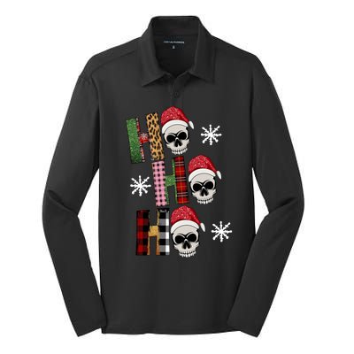 Ho Ho Ho Santa XMas Skulls Silk Touch Performance Long Sleeve Polo