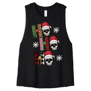 Ho Ho Ho Santa XMas Skulls Women's Racerback Cropped Tank