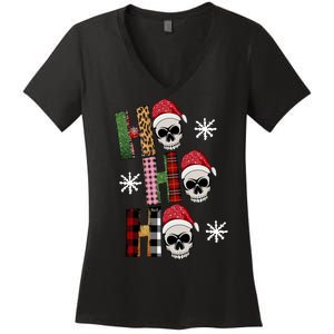 Ho Ho Ho Santa XMas Skulls Women's V-Neck T-Shirt