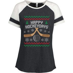 Happy Hockeydays Ice Hockey Player Ugly Christmas Sweater Gift Enza Ladies Jersey Colorblock Tee