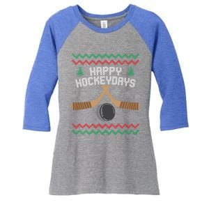 Happy Hockeydays Ice Hockey Player Ugly Christmas Sweater Gift Women's Tri-Blend 3/4-Sleeve Raglan Shirt