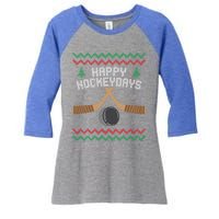 Happy Hockeydays Ice Hockey Player Ugly Christmas Sweater Gift Women's Tri-Blend 3/4-Sleeve Raglan Shirt