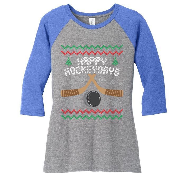 Happy Hockeydays Ice Hockey Player Ugly Christmas Sweater Gift Women's Tri-Blend 3/4-Sleeve Raglan Shirt