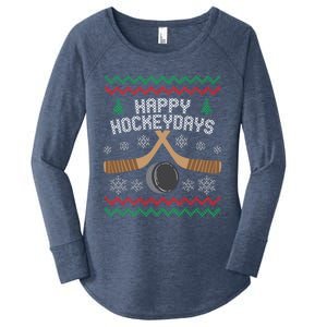 Happy Hockeydays Ice Hockey Player Ugly Christmas Sweater Gift Women's Perfect Tri Tunic Long Sleeve Shirt